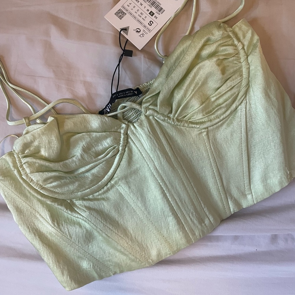 Pale green Zara bustier top
